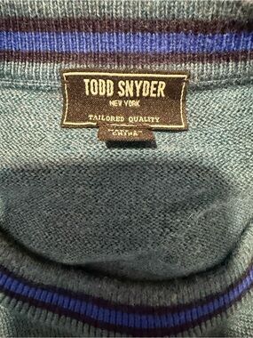 Todd Snyder Teal Crewneck Sweater with Navy and Royal Blue Stripes